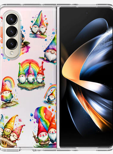 Samsung Galaxy Z Fold 4 Colorful Neon Glow Rainbow Gnomes Painting Hybrid Protective Phone Case Cover