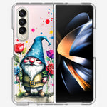 Samsung Galaxy Z Fold 4 Gnome Red Purple Blue Roses Garden Hybrid Protective Phone Case Cover