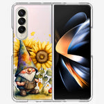 Samsung Galaxy Z Fold 4 Cute Gnome Sunflowers Clear Hybrid Protective Phone Case Cover
