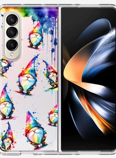 Samsung Galaxy Z Fold 4 Neon Water Painting Colorful Splash Gnomes Hybrid Protective Phone Case Cover