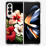 Samsung Galaxy Z Fold 4 Pink Red Hibiscus Wild Flowers Floral Hybrid Protective Phone Case Cover
