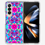 Samsung Galaxy Z Fold 4 Pink Blue Vintage Hippie Tie Dye Flowers Hybrid Protective Phone Case Cover