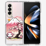 Samsung Galaxy Z Fold 4 Kawaii Manga Pink Cherry Blossom Fuji Mountain Mochi Girl Hybrid Protective Phone Case Cover