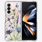 Samsung Galaxy Z Fold 4 Lavender Dragonfly Butterflies Spring Flowers Hybrid Protective Phone Case Cover