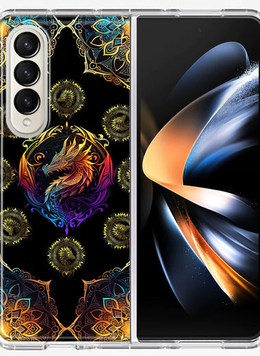 Samsung Galaxy Z Fold 4 Mandala Geometry Abstract Dragon Pattern Hybrid Protective Phone Case Cover