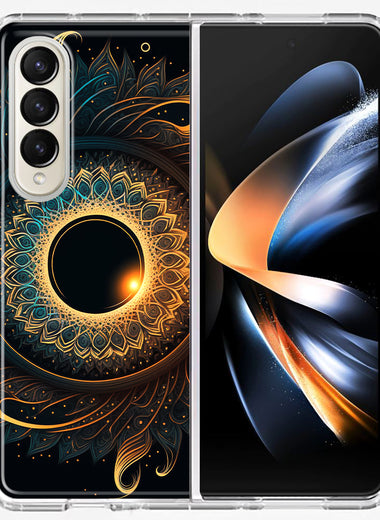 Samsung Galaxy Z Fold 4 Mandala Geometry Abstract Eclipse Pattern Hybrid Protective Phone Case Cover