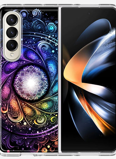 Samsung Galaxy Z Fold 4 Mandala Geometry Abstract Galaxy Pattern Hybrid Protective Phone Case Cover