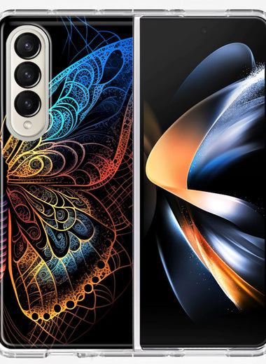 Samsung Galaxy Z Fold 4 Mandala Geometry Abstract Butterfly Pattern Hybrid Protective Phone Case Cover