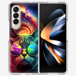 Samsung Galaxy Z Fold 4 Neon Rainbow Galaxy Cat Hybrid Protective Phone Case Cover