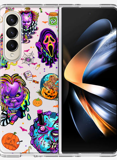 Samsung Galaxy Z Fold 4 Cute Halloween Spooky Horror Scary Neon Characters Hybrid Protective Phone Case Cover