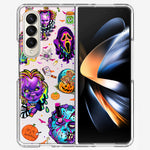 Samsung Galaxy Z Fold 4 Cute Halloween Spooky Horror Scary Neon Characters Hybrid Protective Phone Case Cover