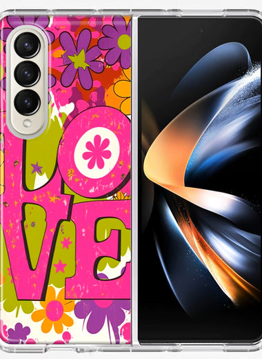 Samsung Galaxy Z Fold 4 Pink Daisy Love Graffiti Painting Art Hybrid Protective Phone Case Cover