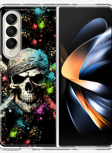 Samsung Galaxy Z Fold 4 Fantasy Paint Splash Pirate Skull Hybrid Protective Phone Case Cover