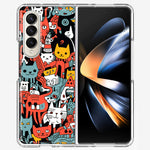 Samsung Galaxy Z Fold 4 Psychedelic Cute Cats Friends Pop Art Hybrid Protective Phone Case Cover