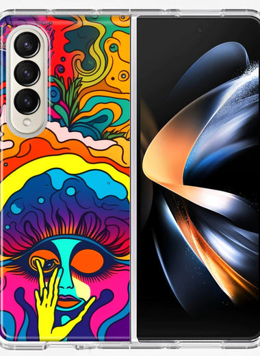 Samsung Galaxy Z Fold 4 Neon Rainbow Psychedelic Trippy Hippie Big Brain Hybrid Protective Phone Case Cover