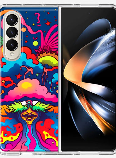 Samsung Galaxy Z Fold 4 Neon Rainbow Psychedelic Trippy Hippie Bomb Star Dream Hybrid Protective Phone Case Cover