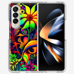 Samsung Galaxy Z Fold 4 Neon Rainbow Psychedelic Trippy Hippie Daisy Flowers Hybrid Protective Phone Case Cover