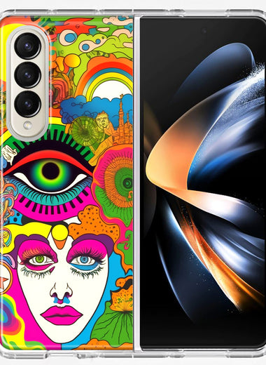 Samsung Galaxy Z Fold 4 Neon Rainbow Psychedelic Trippy Hippie DaydreamHybrid Protective Phone Case Cover