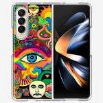 Samsung Galaxy Z Fold 4 Neon Rainbow Psychedelic Trippy Hippie Multiple Eyes Hybrid Protective Phone Case Cover