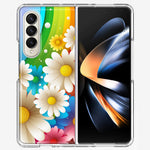 Samsung Galaxy Z Fold 4 Colorful Rainbow Daisies Blue Pink White Green Double Layer Phone Case Cover