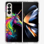 Samsung Galaxy Z Fold 4 Neon Rainbow Glow Unicorn Floral Hybrid Protective Phone Case Cover