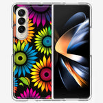 Samsung Galaxy Z Fold 4 Neon Rainbow Glow Sunflowers Colorful Floral Pink Purple Double Layer Phone Case Cover