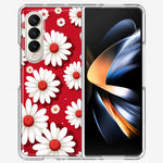 Samsung Galaxy Z Fold 4 Cute White Red Daisies Polkadots Double Layer Phone Case Cover