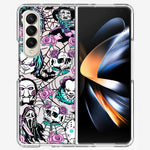 Samsung Galaxy Z Fold 4 Roses Halloween Spooky Horror Characters Spider Web Hybrid Protective Phone Case Cover