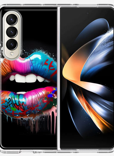 Samsung Galaxy Z Fold 4 Colorful Lip Graffiti Painting Art Hybrid Protective Phone Case Cover