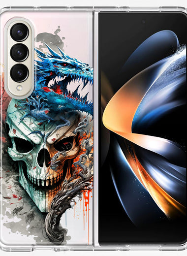 Samsung Galaxy Z Fold 4 Fantasy Blue Dragon Dream Skull Double Layer Phone Case Cover