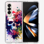 Samsung Galaxy Z Fold 4 Fantasy Skull Red Purple Roses Hybrid Protective Phone Case Cover