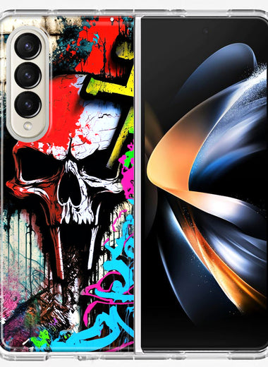 Samsung Galaxy Z Fold 4 Skull Face Graffiti Painting Art Hybrid Protective Phone Case Cover
