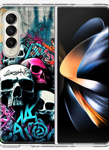 Samsung Galaxy Z Fold 4 Skulls Graffiti Painting Art Hybrid Protective Phone Case Cover