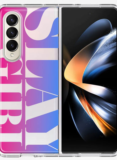 Samsung Galaxy Z Fold 4 Pink Blue Clear Funny Text Quote Slay Girl Hybrid Protective Phone Case Cover