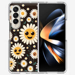 Samsung Galaxy Z Fold 4 Cute Smiley Face White Daisies Double Layer Phone Case Cover