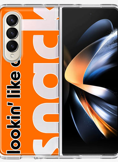 Samsung Galaxy Z Fold 4 Orange Clear Funny Text Quote Snack Hybrid Protective Phone Case Cover