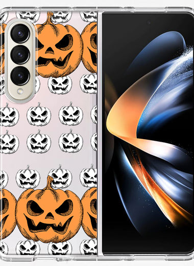 Samsung Galaxy Z Fold 4 Halloween Spooky Horror Scary Jack O Lantern Pumpkins Hybrid Protective Phone Case Cover