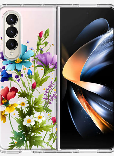 Samsung Galaxy Z Fold 4 Purple Yellow Red Spring Flowers Floral Hybrid Protective Phone Case Cover