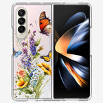 Samsung Galaxy Z Fold 4 Yellow Purple Spring Flowers Butterflies Floral Hybrid Protective Phone Case Cover