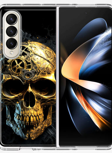 Samsung Galaxy Z Fold 4 Steampunk Skull Science Fiction Machinery Double Layer Phone Case Cover