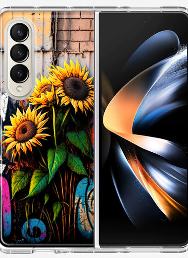 Samsung Galaxy Z Fold 4 Sunflowers Graffiti Painting Art Hybrid Protective Phone Case Cover