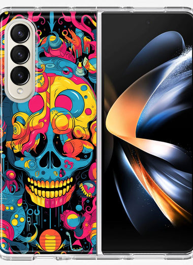 Samsung Galaxy Z Fold 4 Psychedelic Trippy Death Skull Pop Art Hybrid Protective Phone Case Cover