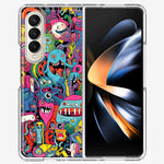 Samsung Galaxy Z Fold 4 Psychedelic Trippy Happy Aliens Characters Hybrid Protective Phone Case Cover