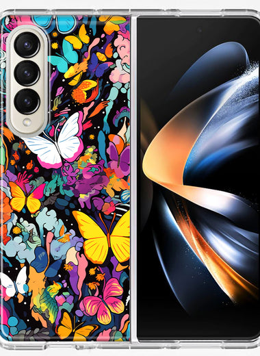 Samsung Galaxy Z Fold 4 Psychedelic Trippy Butterflies Pop Art Hybrid Protective Phone Case Cover