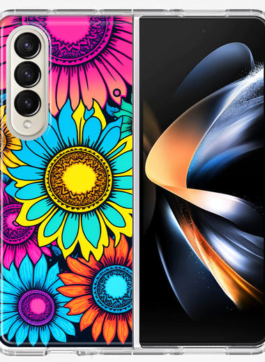 Samsung Galaxy Z Fold 4 Vintage Colorful Abstract Sunflowers Floral Double Layer Phone Case Cover