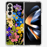 Samsung Galaxy Z Fold 4 Blue Yellow Vintage Spring Wild Flowers Floral Hybrid Protective Phone Case Cover