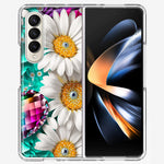 Samsung Galaxy Z Fold 4 Colorful Crystal White Daisies Rainbow Gems Teal Double Layer Phone Case Cover