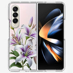 Samsung Galaxy Z Fold 4 White Lavender Lily Purple Flowers Floral Hybrid Protective Phone Case Cover