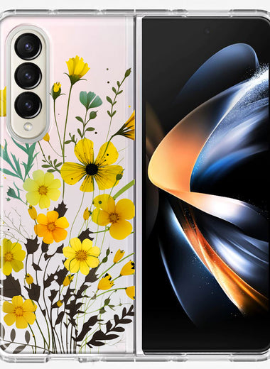 Samsung Galaxy Z Fold 4 Yellow Summer Flowers Floral Hybrid Protective Phone Case Cover