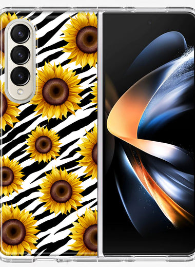 Samsung Galaxy Z Fold 4 White Zebra Sunflowers Polkadots Double Layer Phone Case Cover